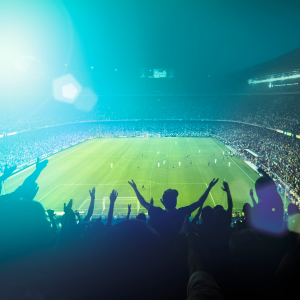 Football game at a football stadium